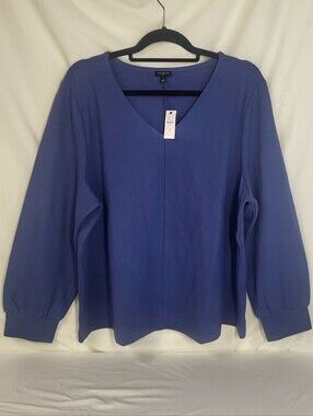 New Talbots Effortless UltraKnit V-Neck Swing Top Size 2X Blue Long Sleeve NWT
